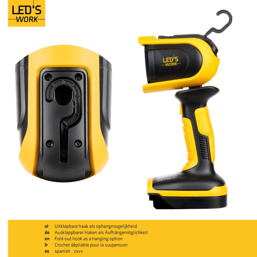 LED's Work 18V Accu werklamp incl Adapters voor elektrisch gereedschap - 5W 500lm 5000K - IP20 IK08