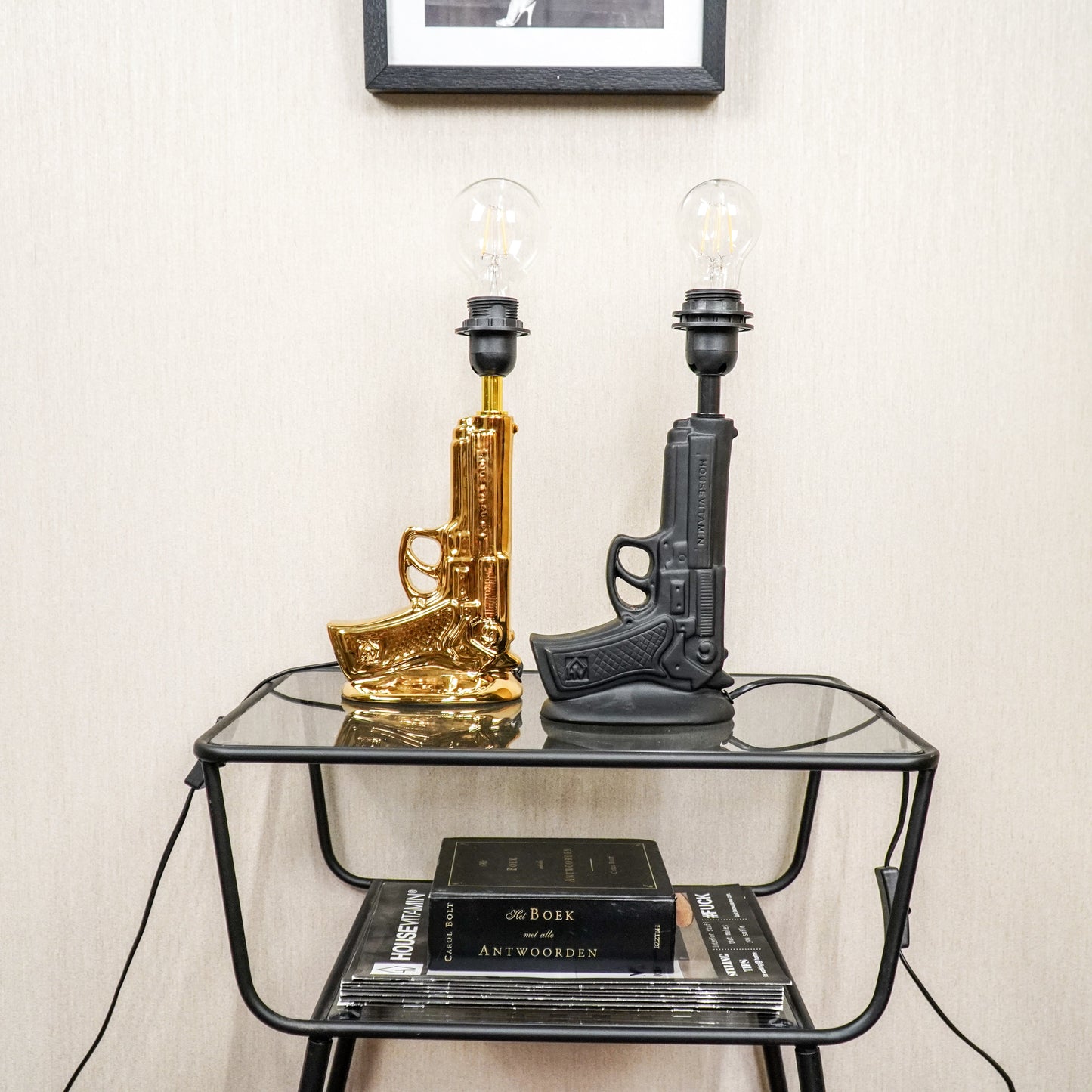 Lamp - Pistool - Keramiek - Zwart - 15x9x32cm
