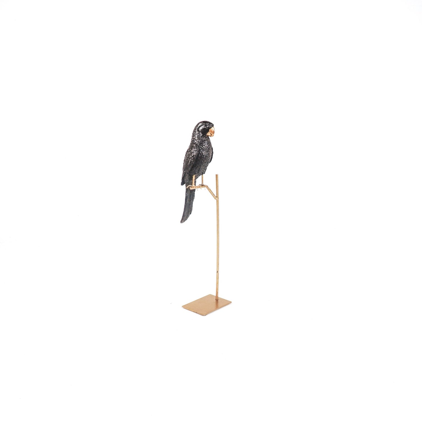 Ornament - Papegaai op Stok - Zwart/Goud - 8.5x11x44cm