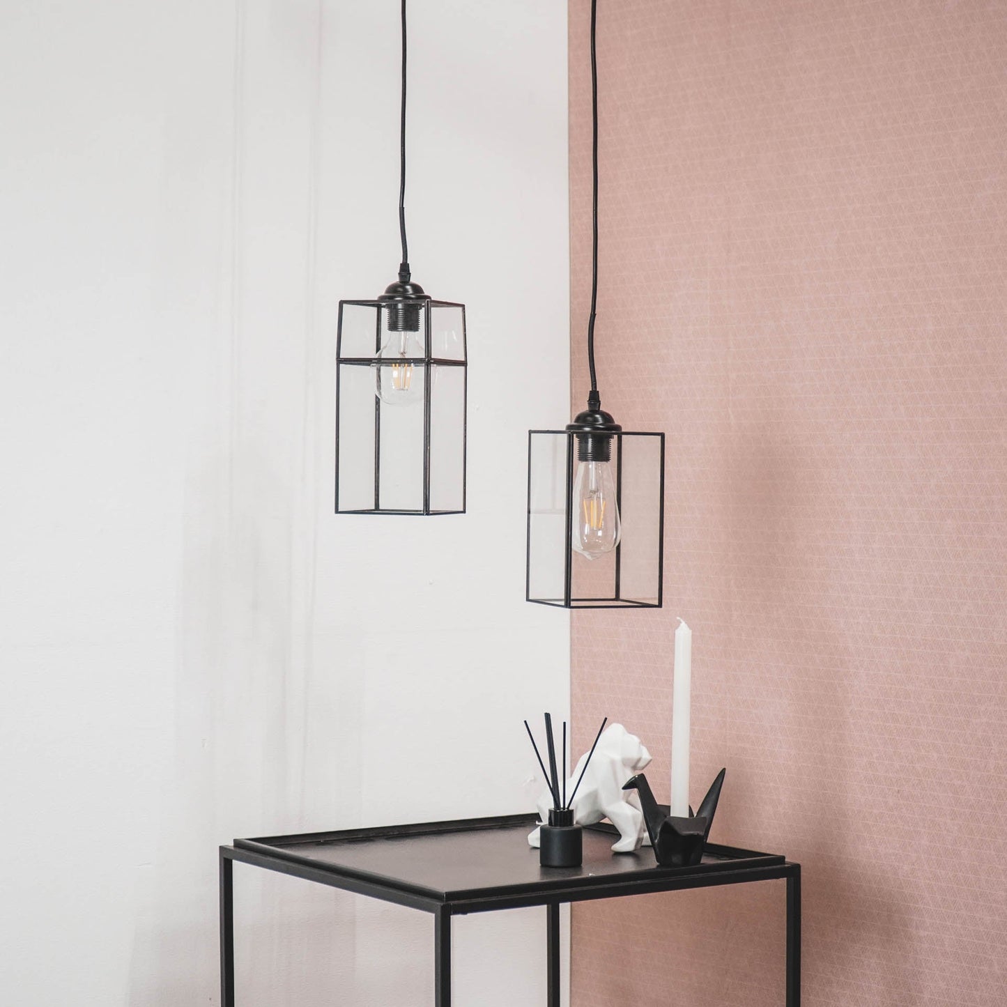 Hanglamp - Metaal/Glas - Zwart - 12x12x25cm