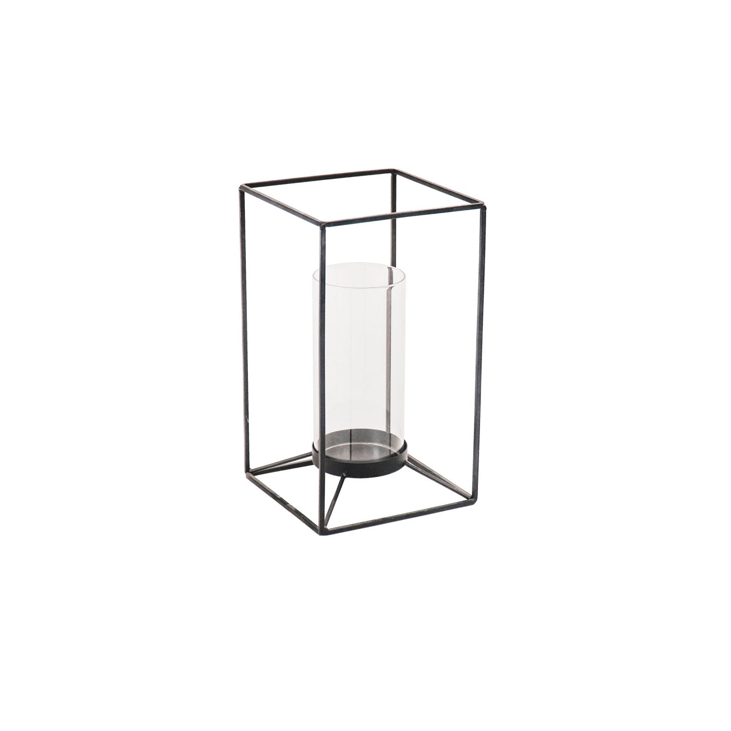 Windlicht - Metaal/Glas - Zwart - 14,5x14,5x25cm
