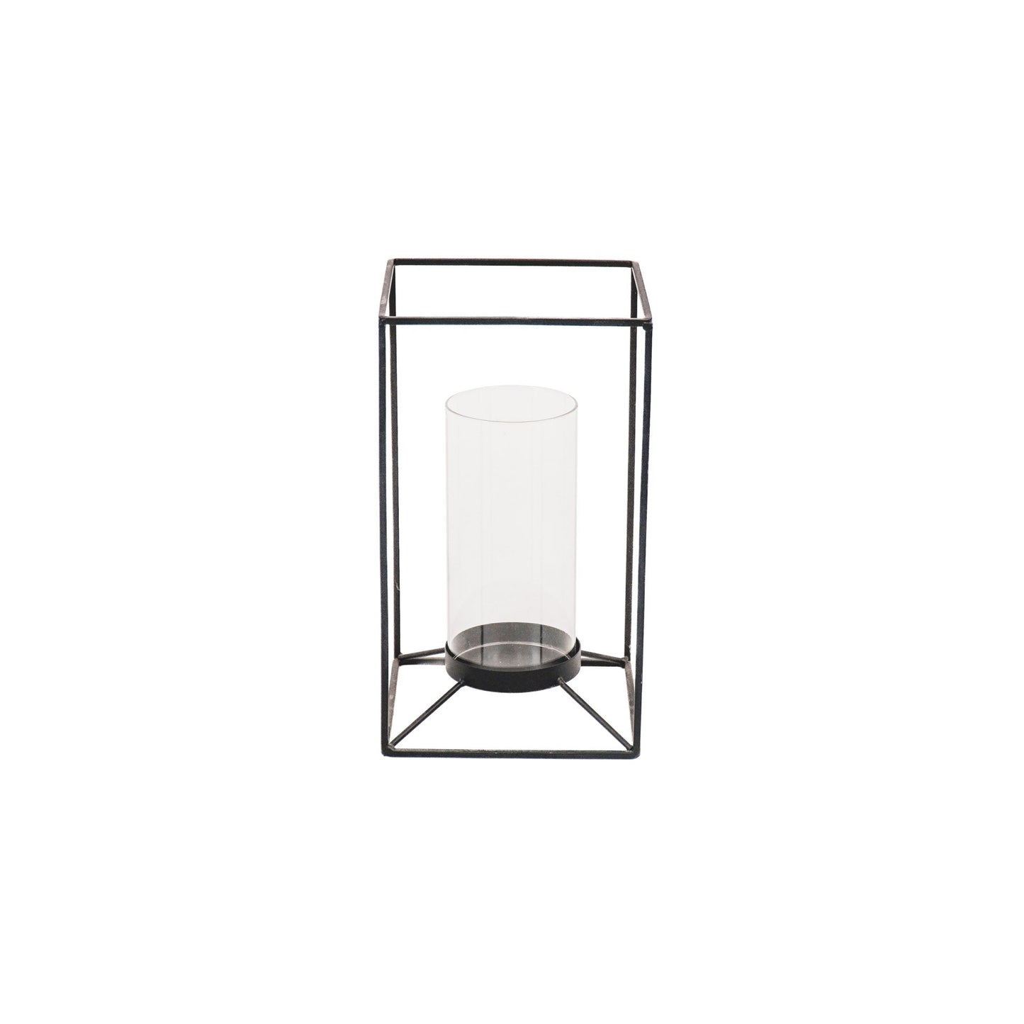 Windlicht - Metaal/Glas - Zwart - 14,5x14,5x25cm
