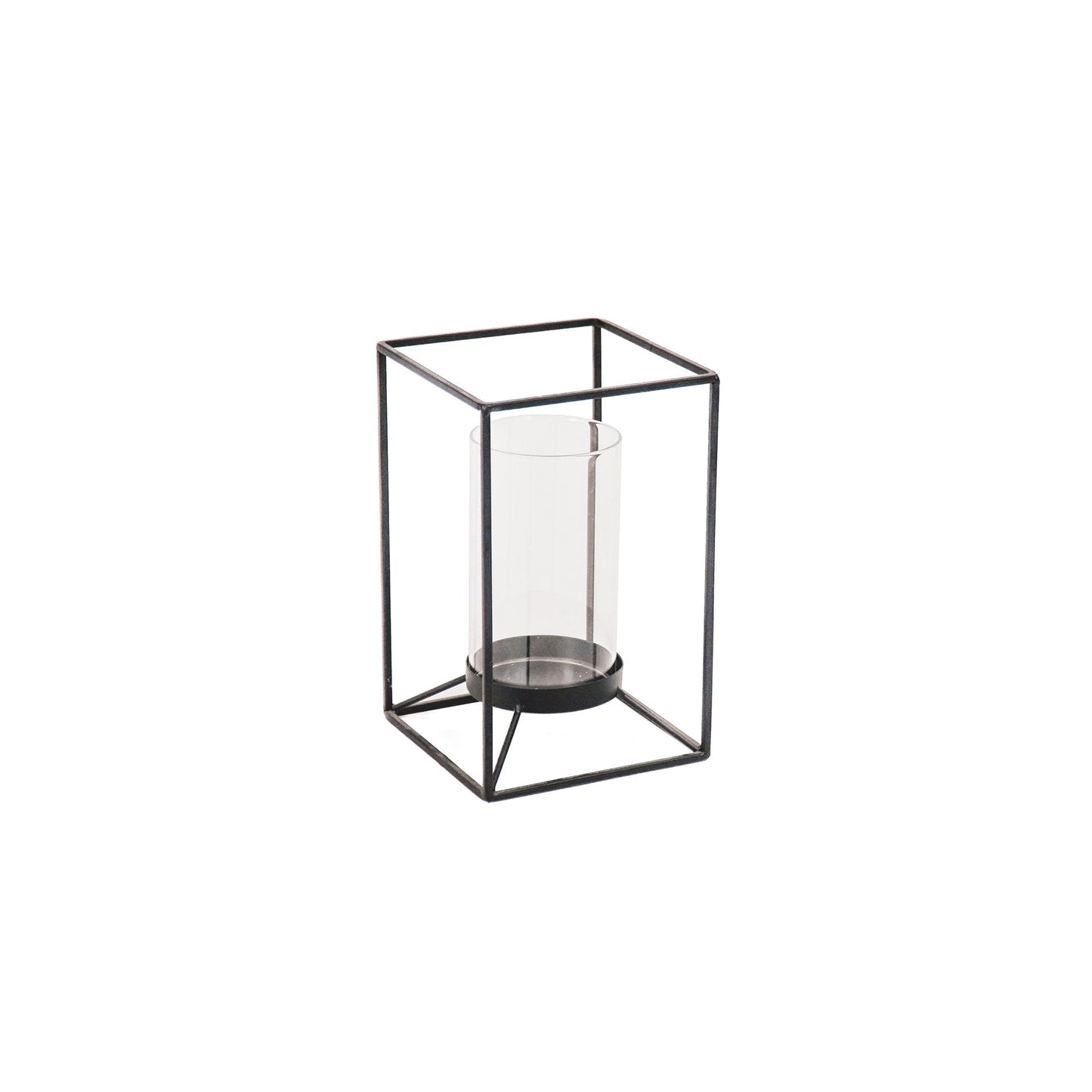 Windlicht - Metaal/Glas - Zwart - 12,5x12,5x20cm