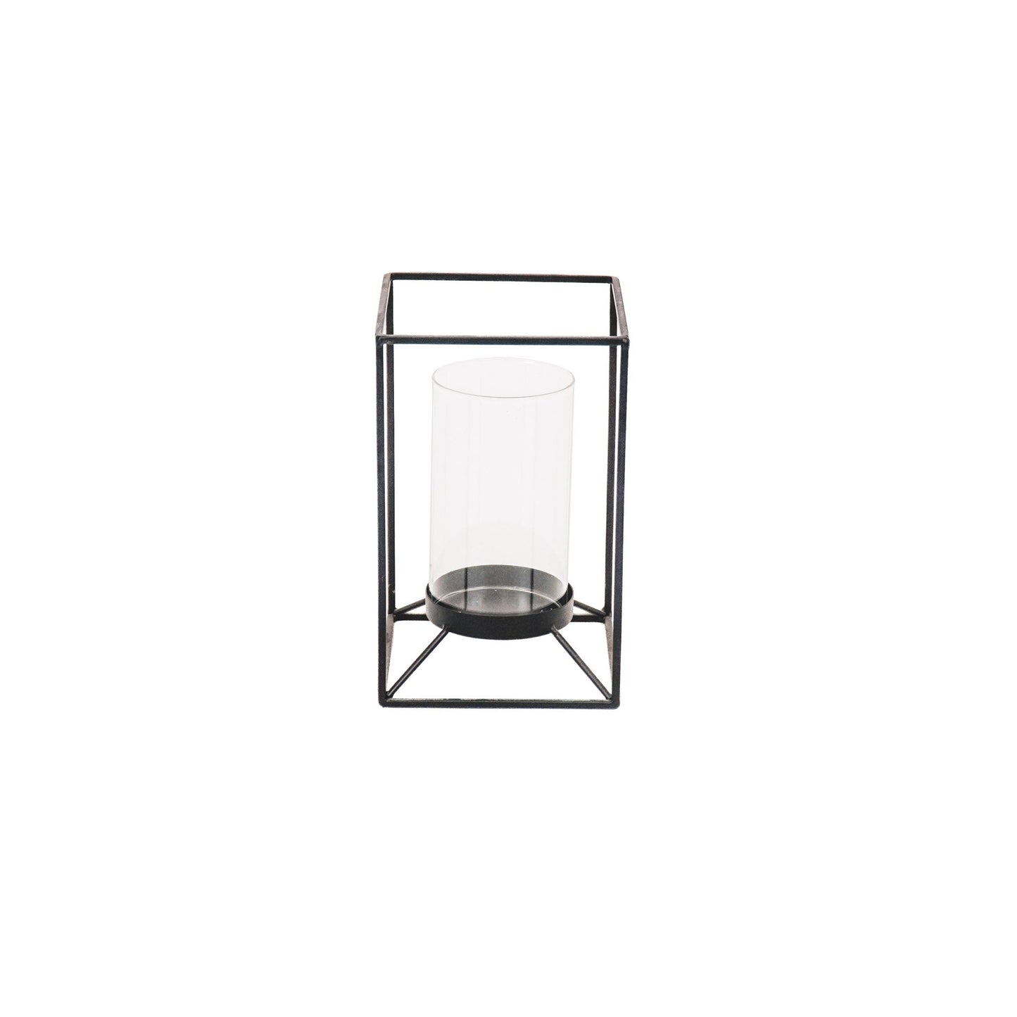 Windlicht - Metaal/Glas - Zwart - 12,5x12,5x20cm