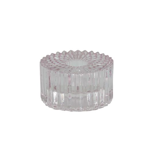 Kaarshouder- Kandelaar en Waxinelichthouder- Glas- Roze -8x4 cm