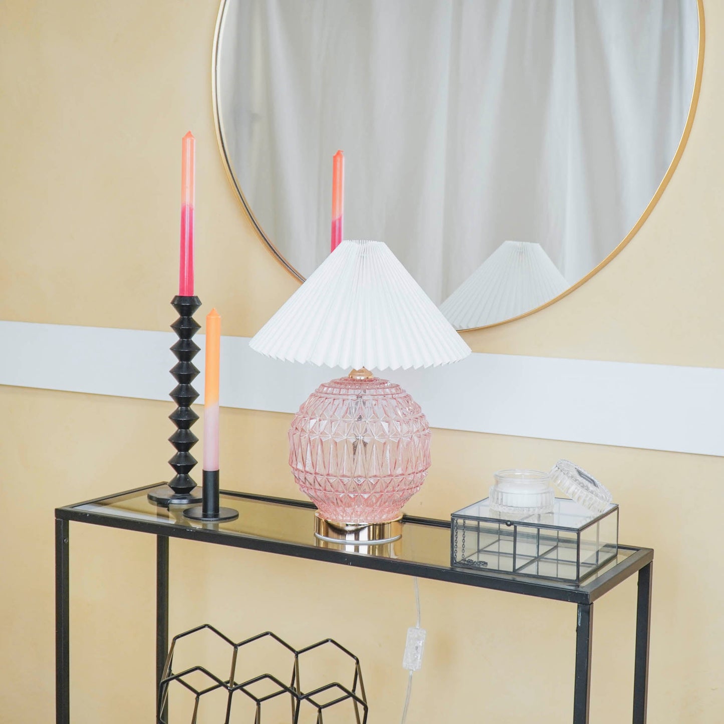 Tafellamp - Kristal Glazen Voet - Roze - 19x19x20cm
