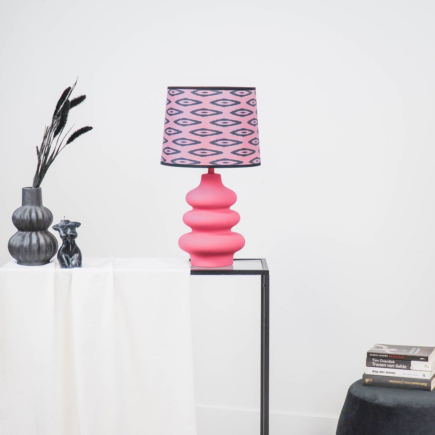 Lampenkap - Kelim Print - Polyester - Roze/Zwart-26x30x23 cm