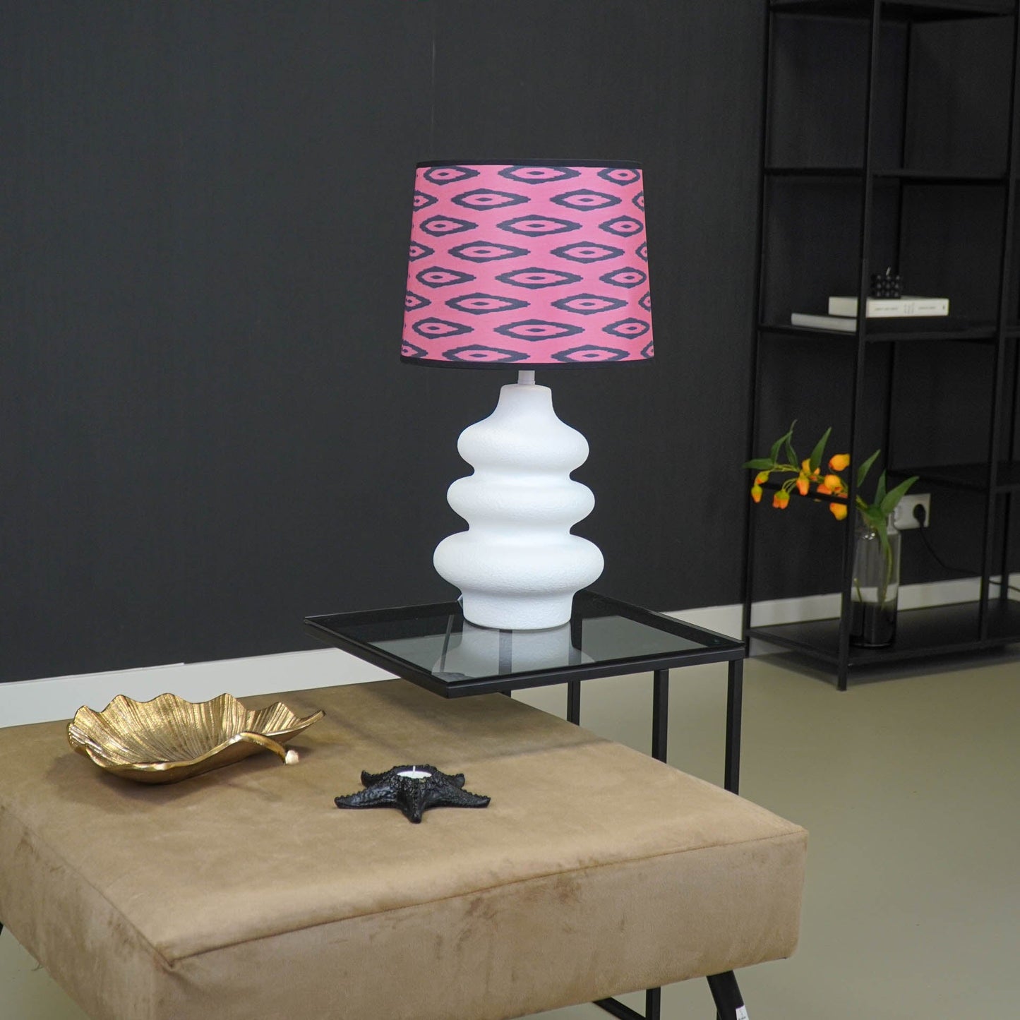 Lampenkap - Kelim Print - Polyester - Roze/Zwart-26x30x23 cm