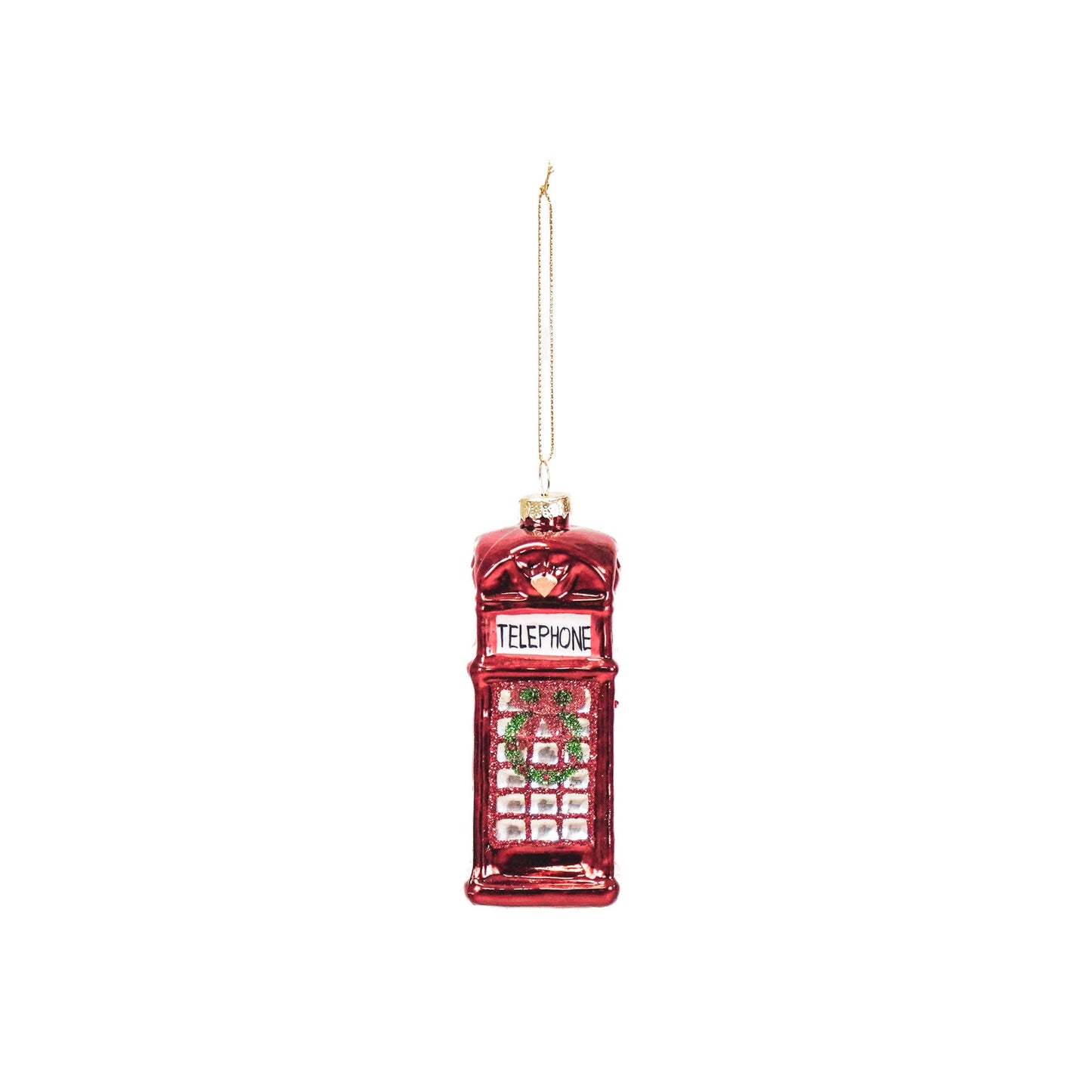 Kersthanger - Telefooncel - Glas - Rood - 4,5x4,5x12cm