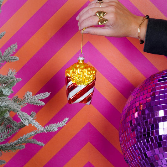 Kersthanger - Friet - Glas - Rood/Geel - 7x4x11cm