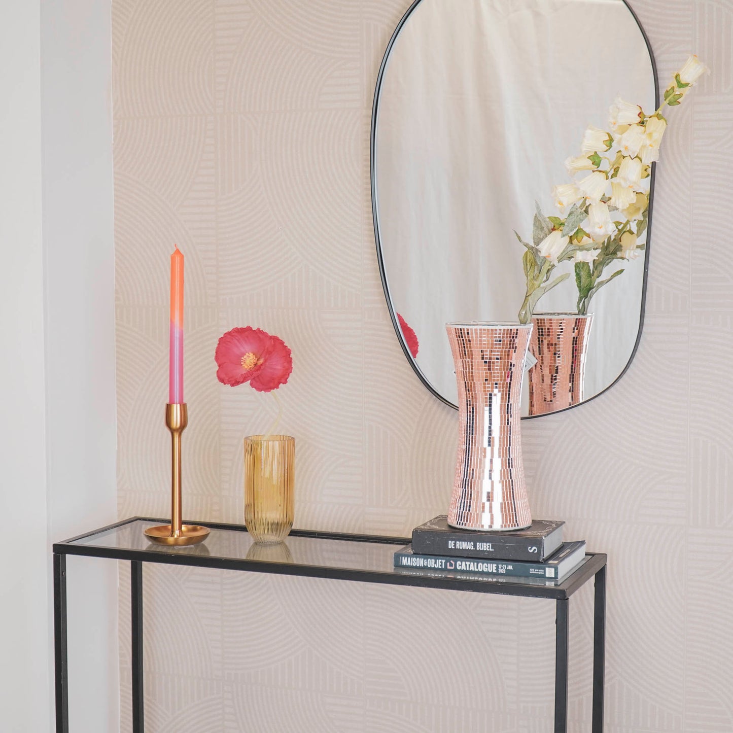 Vaas - Disco - Glas - Rose Goud - 12,5x12,5x30cm