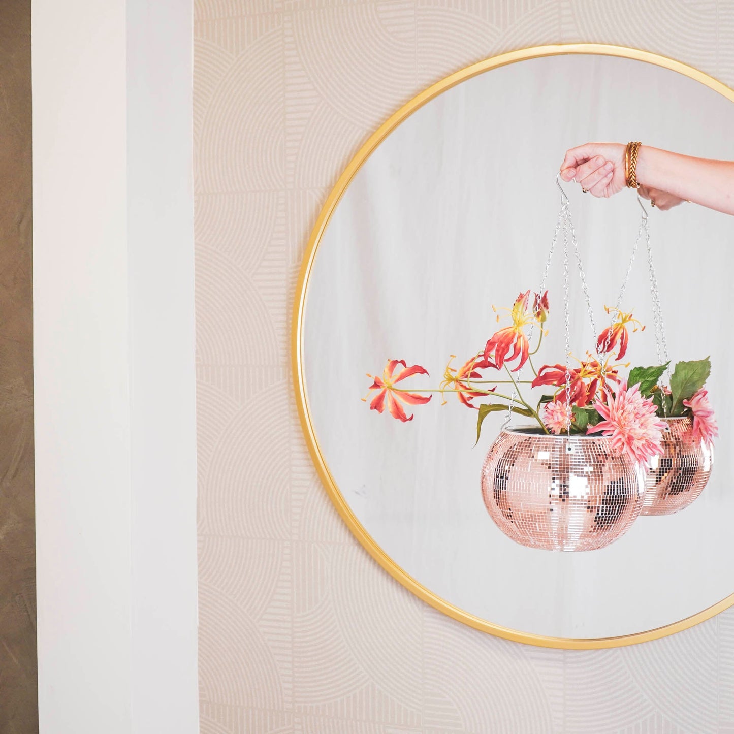 Hangende Vaas - Disco - Glas - Rose Goud - 25x25x25cm