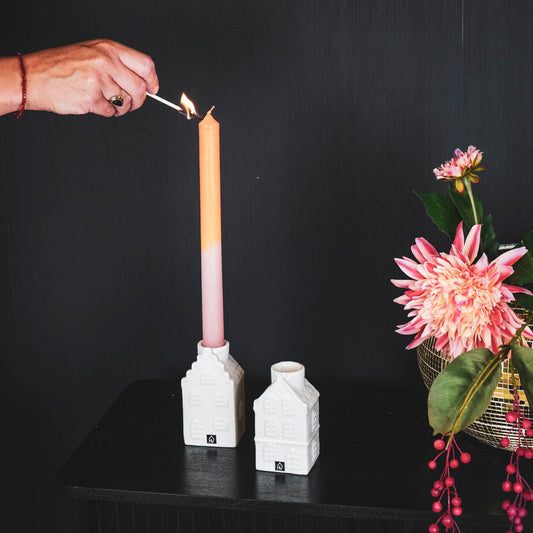 Kandelaar - Huis - Keramiek - Wit - 6x5,5x11cm