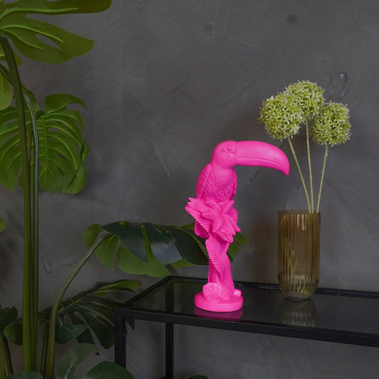 Ornament - Toekan - Polyresin - Roze - 18x9,5x29,5cm