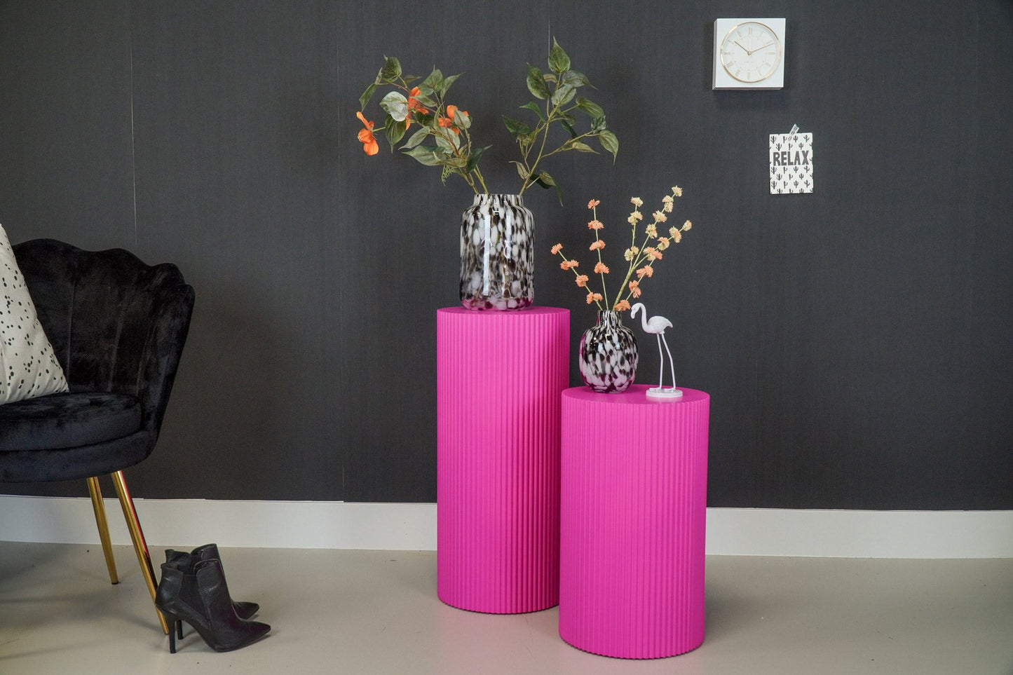 Bijzettafel /Pilaar- Cilinder - MDF - Neon Roze - 30x30x65cm