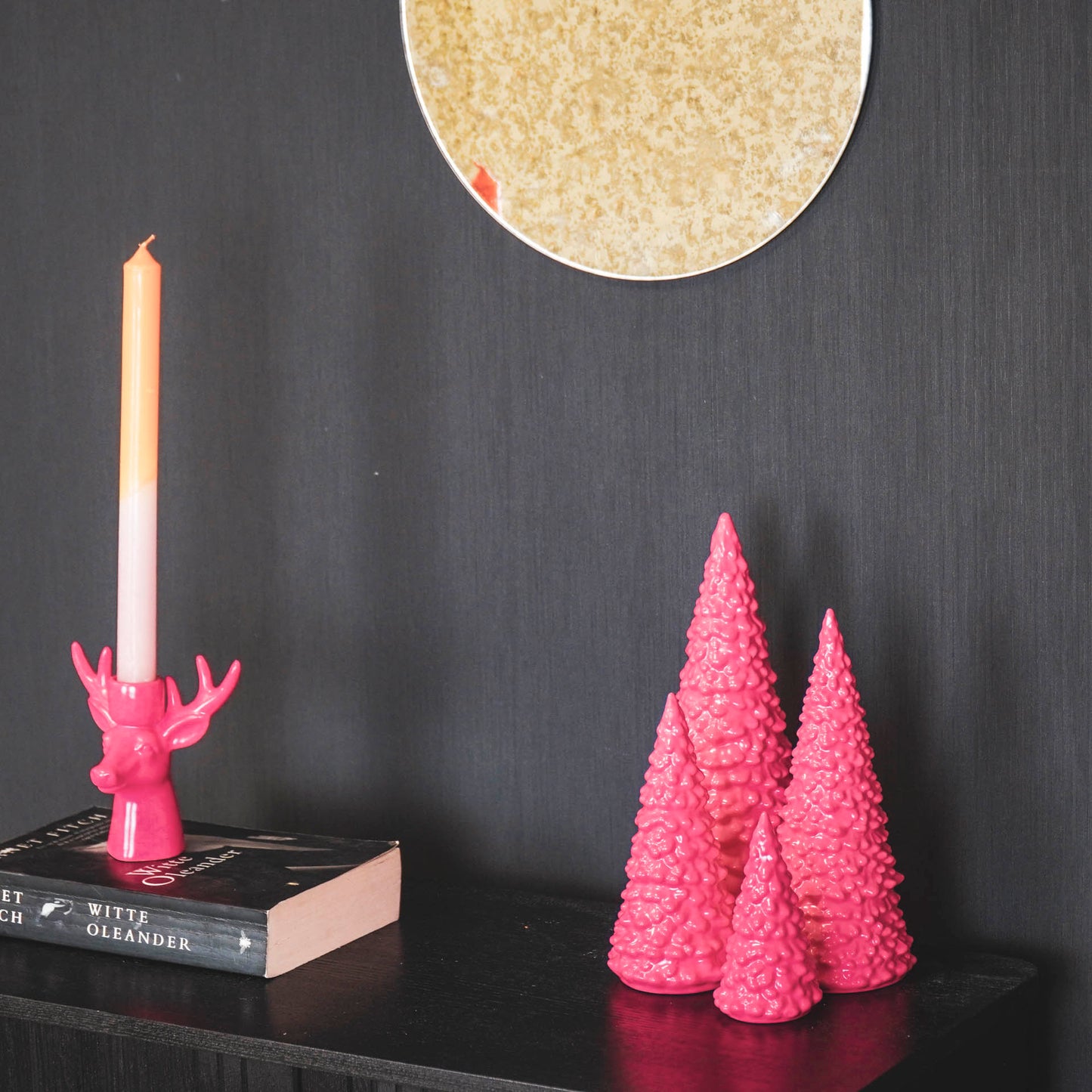 Ornament - Kerstboom - Keramiek - Neon Roze - 5x5x11cm