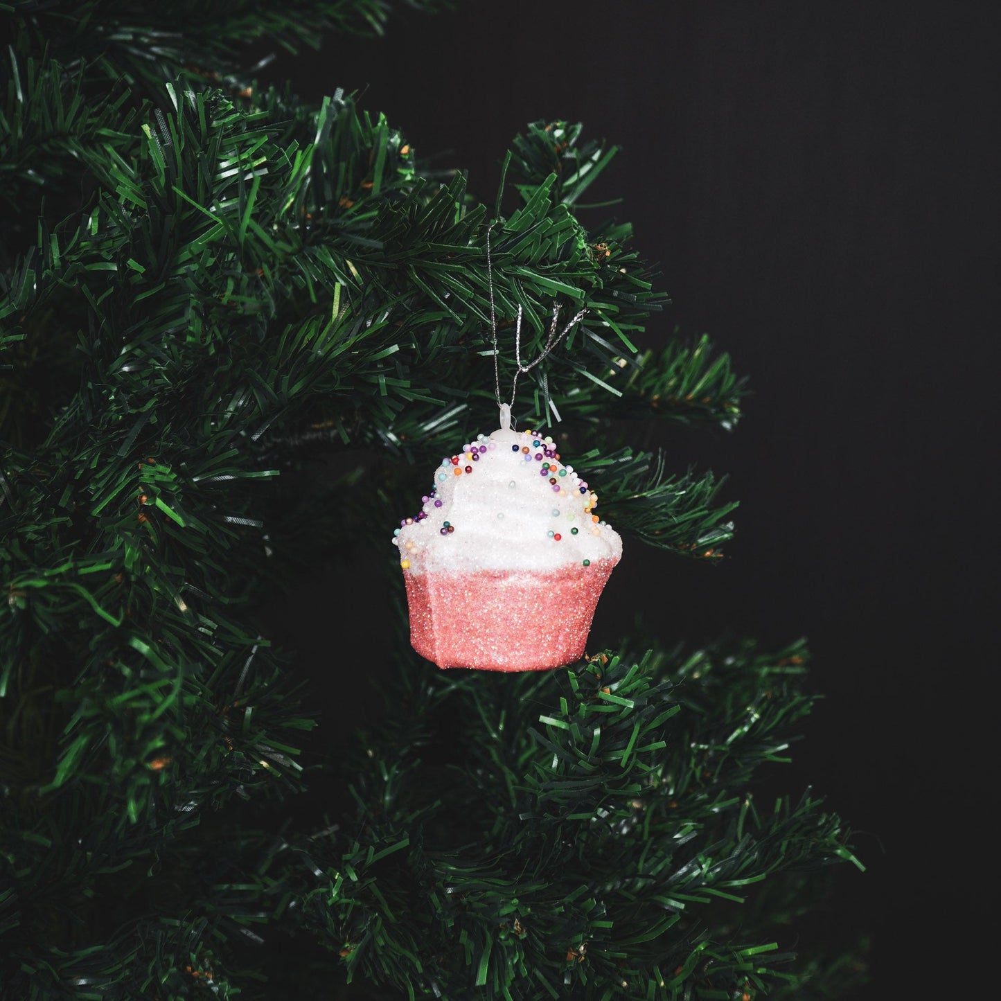Kerst Hangers - 3 Cupcakes - Foam - Roze met Spikkels S3--6 cm