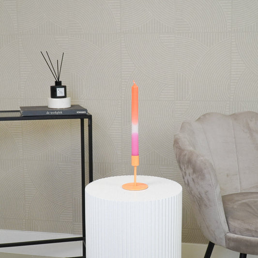 Kaarshouder-Kandelaar - Basic - Metaal - Fluor Oranje- 8x8x10cm