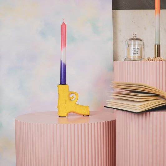 Kandelaar - Pistool - Keramiek - Geel - 12x5x12cm
