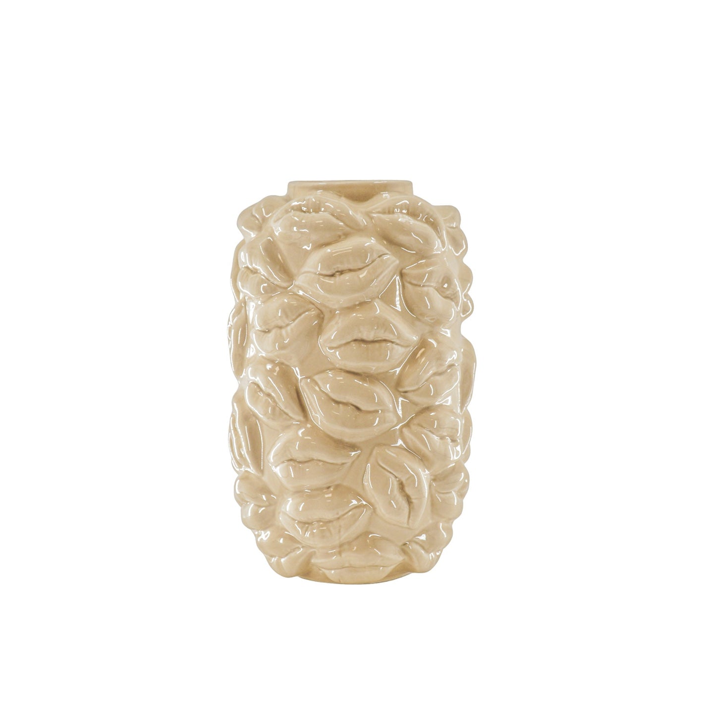 Vaas - Bloemenvaas Lippen - Keramiek - Zand - 17x17x27cm