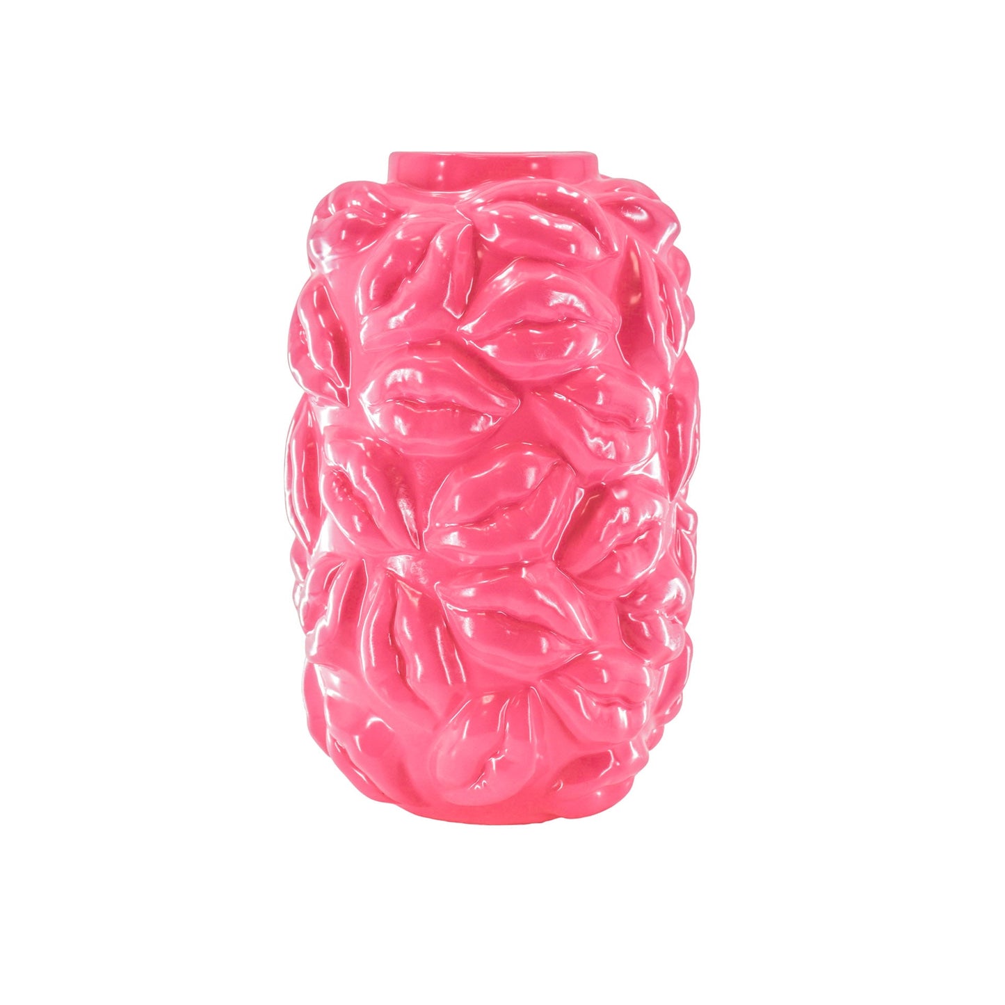 Vaas - Bloemenvaas Lippen - Keramiek - Fluor Roze - 17x17x27cm