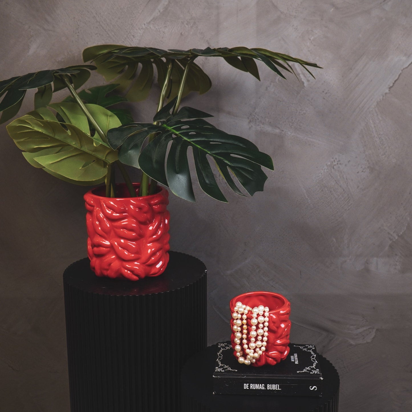 Pot - Planten Pot Lippen - Keramiek - Rood - 17,5x17,5x17,5cm