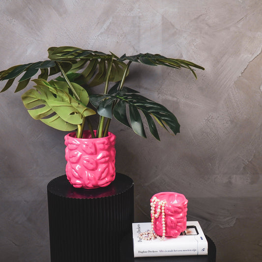 Pot - Planten Pot Lippen - Keramiek - Fluor Roze - 17,5x17,5x17,5cm