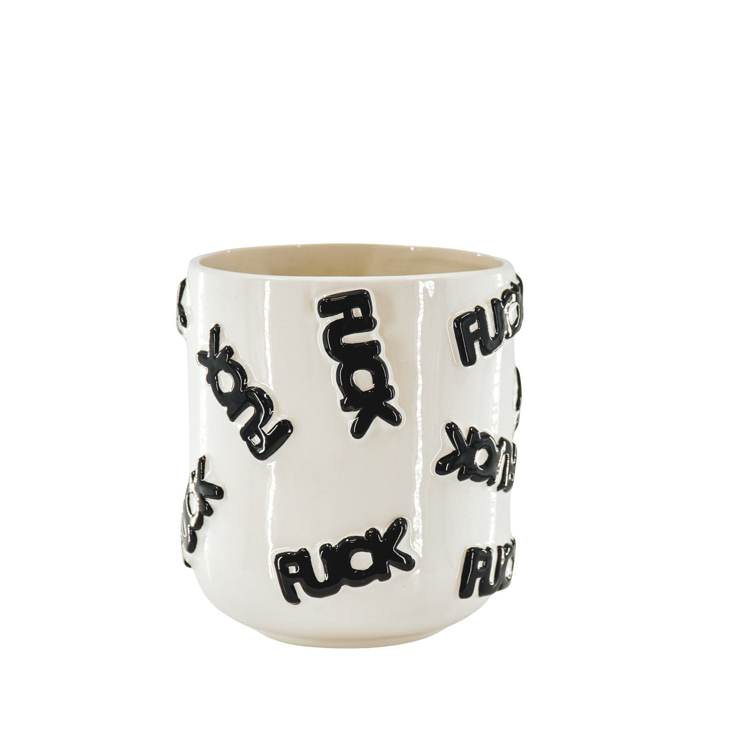 Pot - Planten Pot 'FUCK' - Keramiek - Zwart/Wit - 17,5x17,5x17,5cm