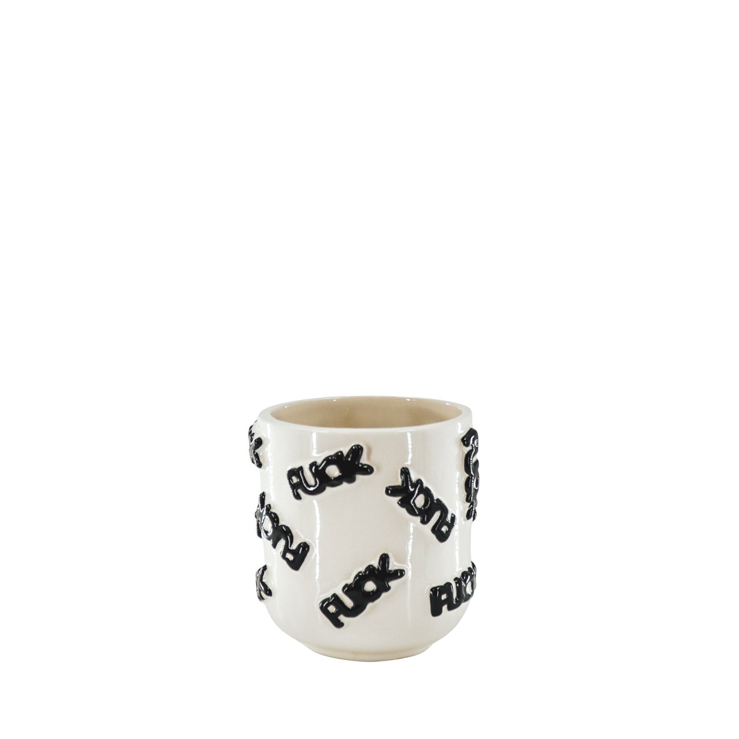 Pot - Planten Pot 'FUCK' - Keramiek - Zwart/Wit - 11x11x11,5cm