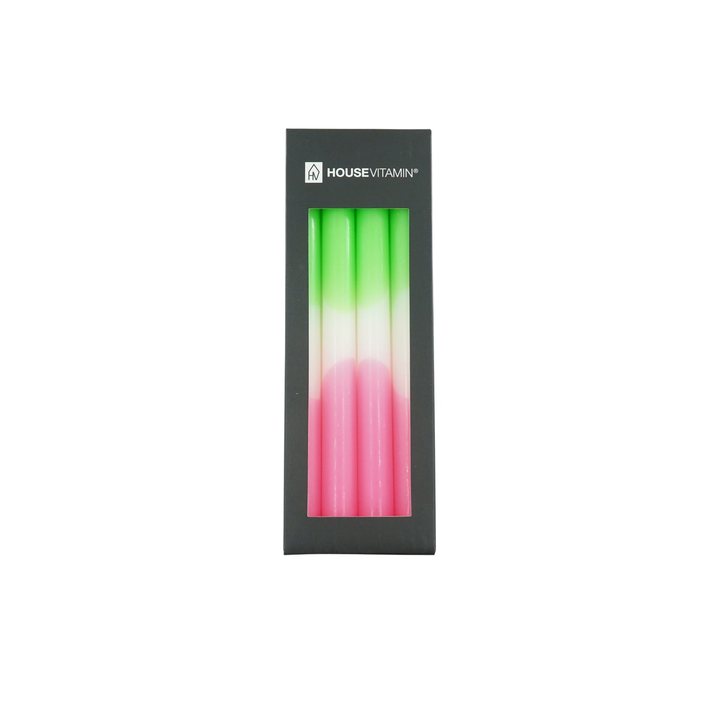 Kaarsen -Dipdye Dinerkaars- Neon Groen/Wit/Roze - S4 - 2,1x25 cm