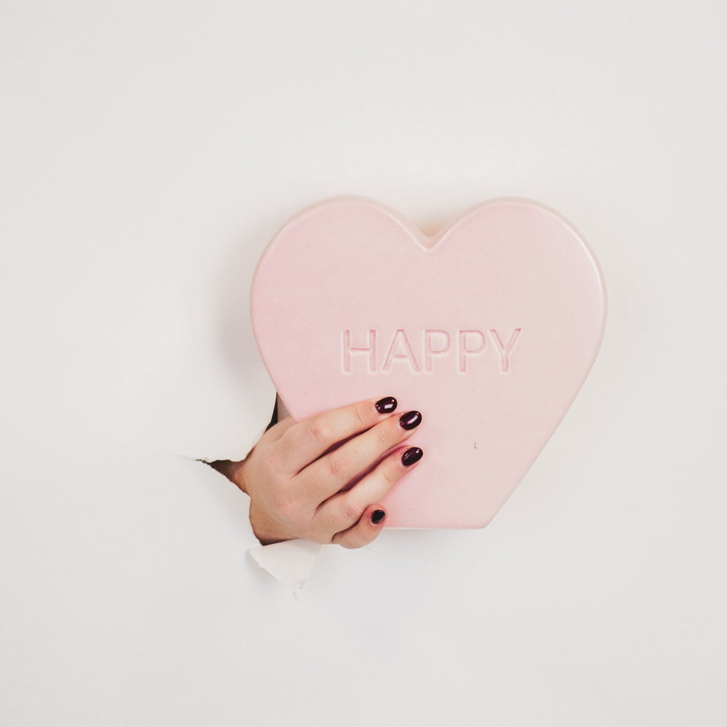 Ornament- Snoephart Beeld 'HAPPY'- Keramiek- Licht Roze- 20x4x18,5cm