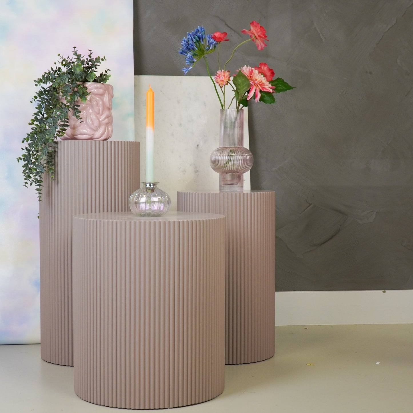 Bijzettafel /Pilaar- Cilinder- MDF - Taupe - 30x30x54cm