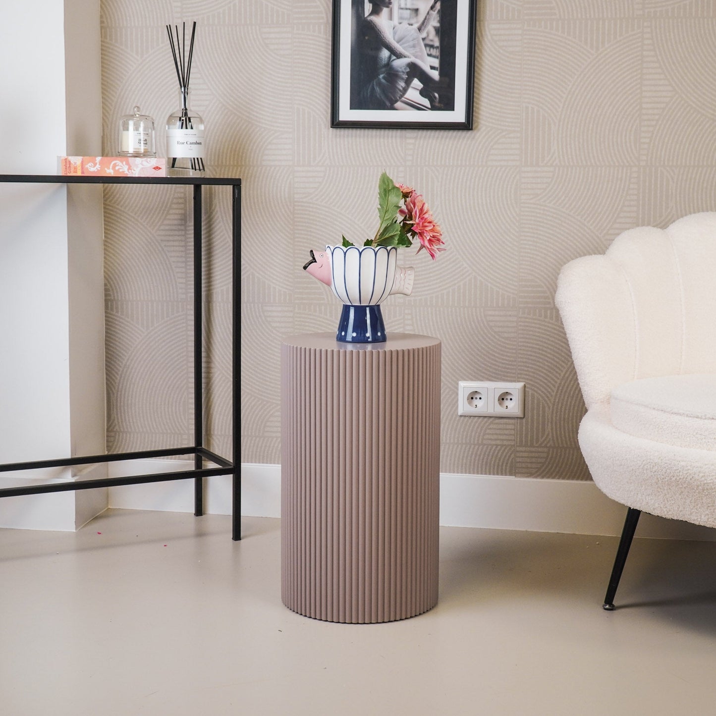 Bijzettafel /Pilaar- Cilinder- MDF - Taupe - 30x30x54cm