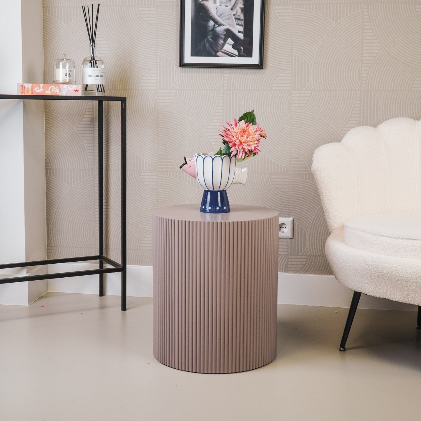 Bijzettafel - Cilinder- MDF - Taupe - 39x39x45cm