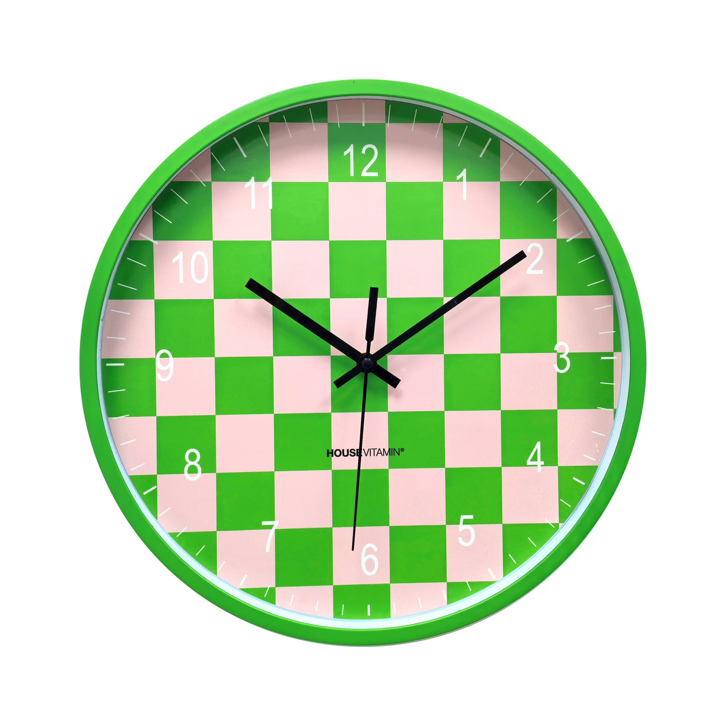 Klok - Wandklok - Geblokt Patroon - Groen/Roze - 34x4x34cm