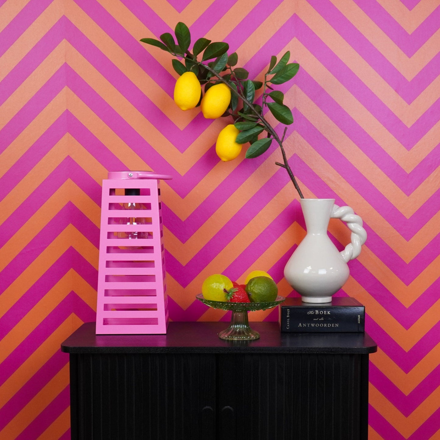 Lamp- Lantaarn/ Windlicht - Solar - Metaal - Roze - 14x14x32,5cm
