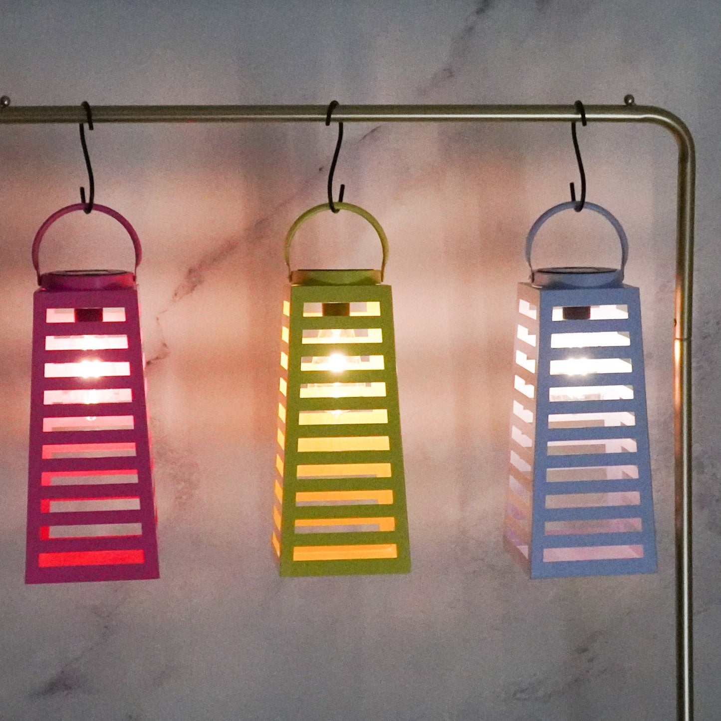 Lamp- Lantaarn/ Windlicht - Solar - Metaal - Neon Geel - 14x14x32,5cm