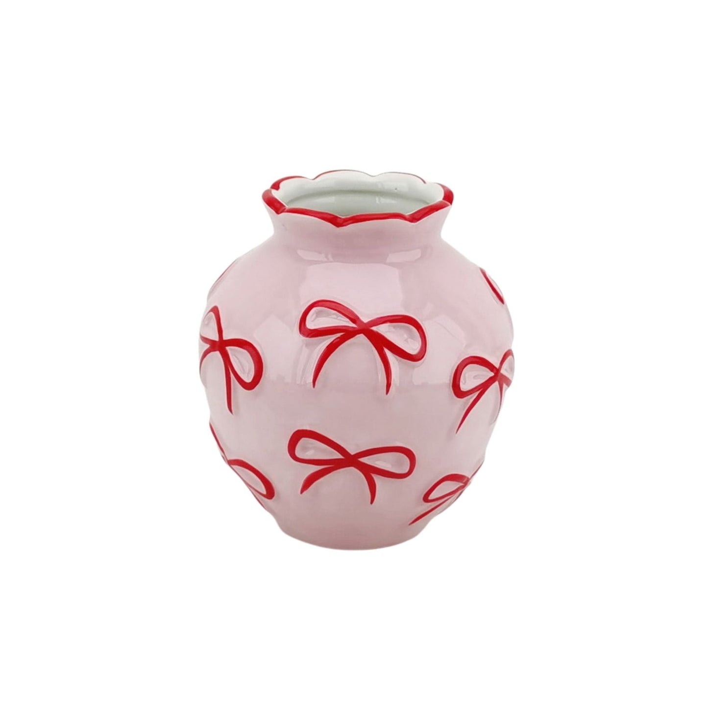 Vaas -Bloemenvaas Strikjes - Dolomiet - Licht Roze /Rood - 13x13x14cm
