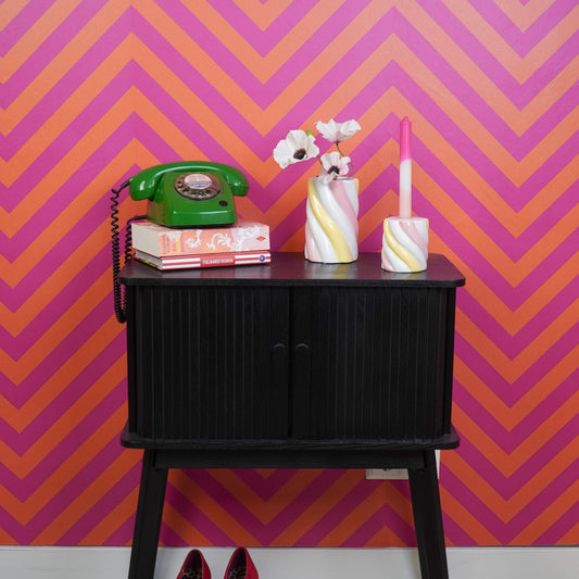 Kaarshouder- Kandelaar - Kabel Spek - Dolomiet - Geel/Roze - 8,5x8,5x9cm