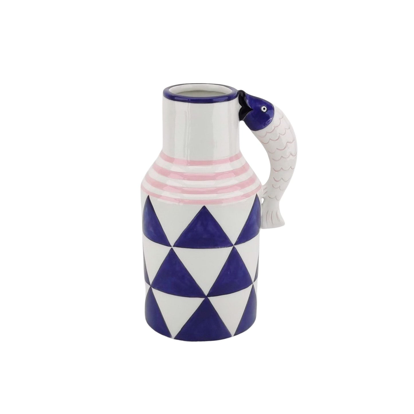 Vaas - Bloemenvaas Vissen- Dolomiet - Blauw/Wit/Roze - 14x11,5x18,5cm