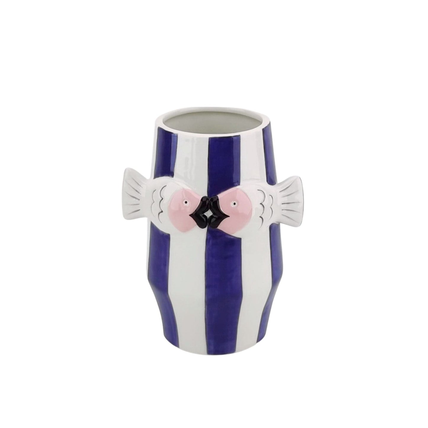 Vaas - Bloemenvaas Vissen- Dolomiet - Blauw/Wit/Roze - 14x11,5x18,5cm