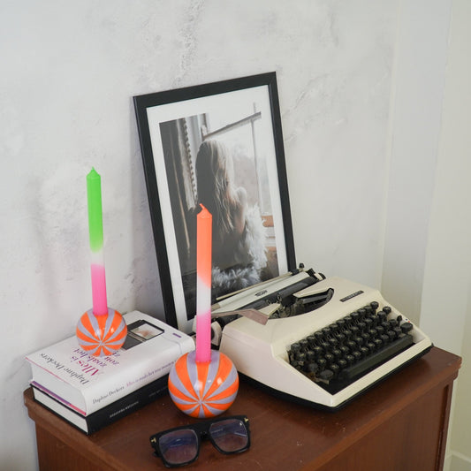 Kaarshouder - Kandelaar Swirl-Dolomiet - Oranje/Lila - 7x7x7cm