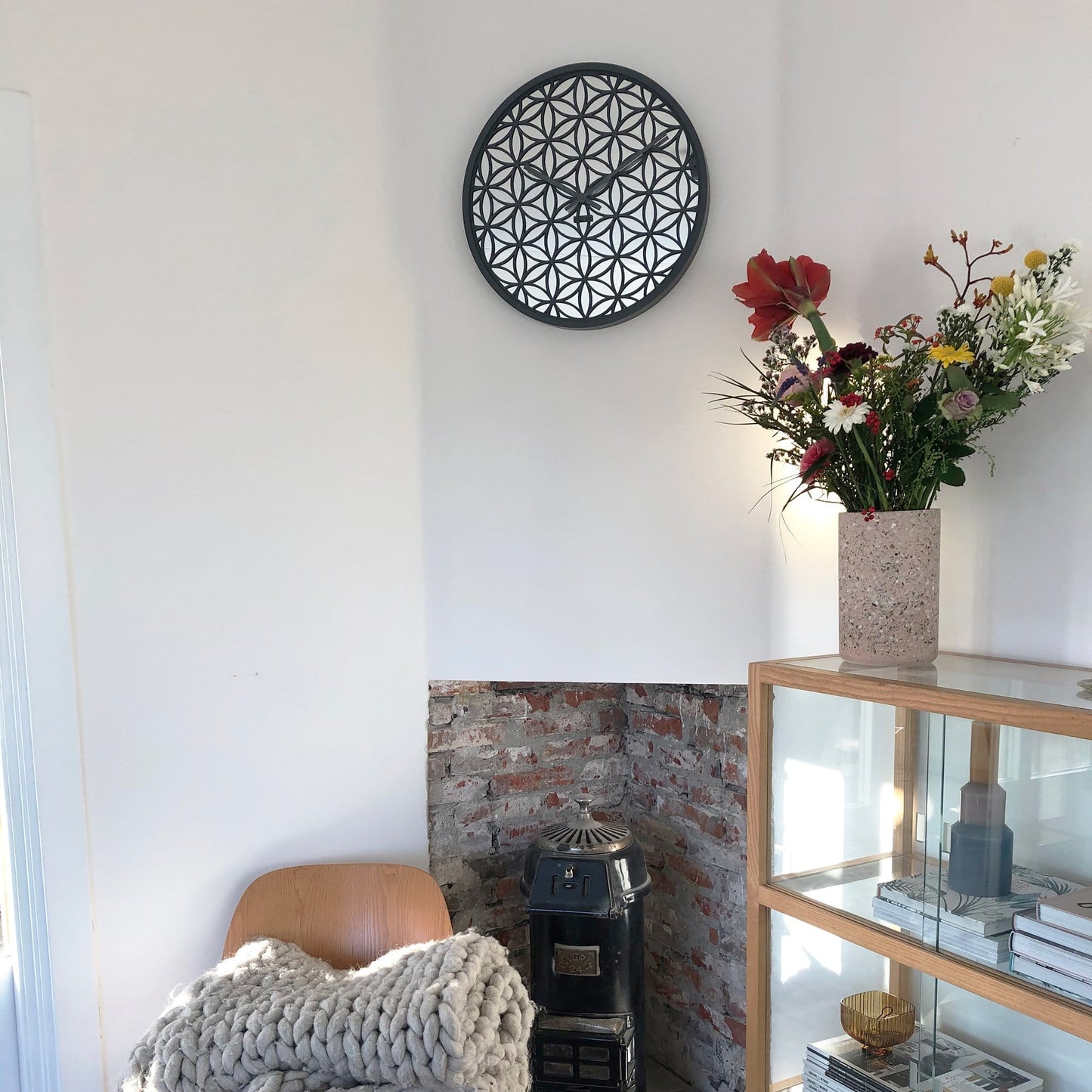 Wall clock - 50 cm - Wood/Mirror - 'Bella Mirror'