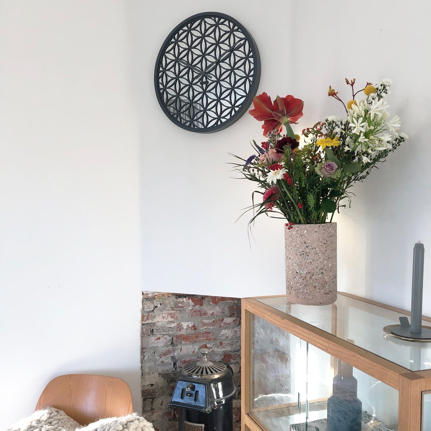 Wall clock - 50 cm - Wood/Mirror - 'Bella Mirror'