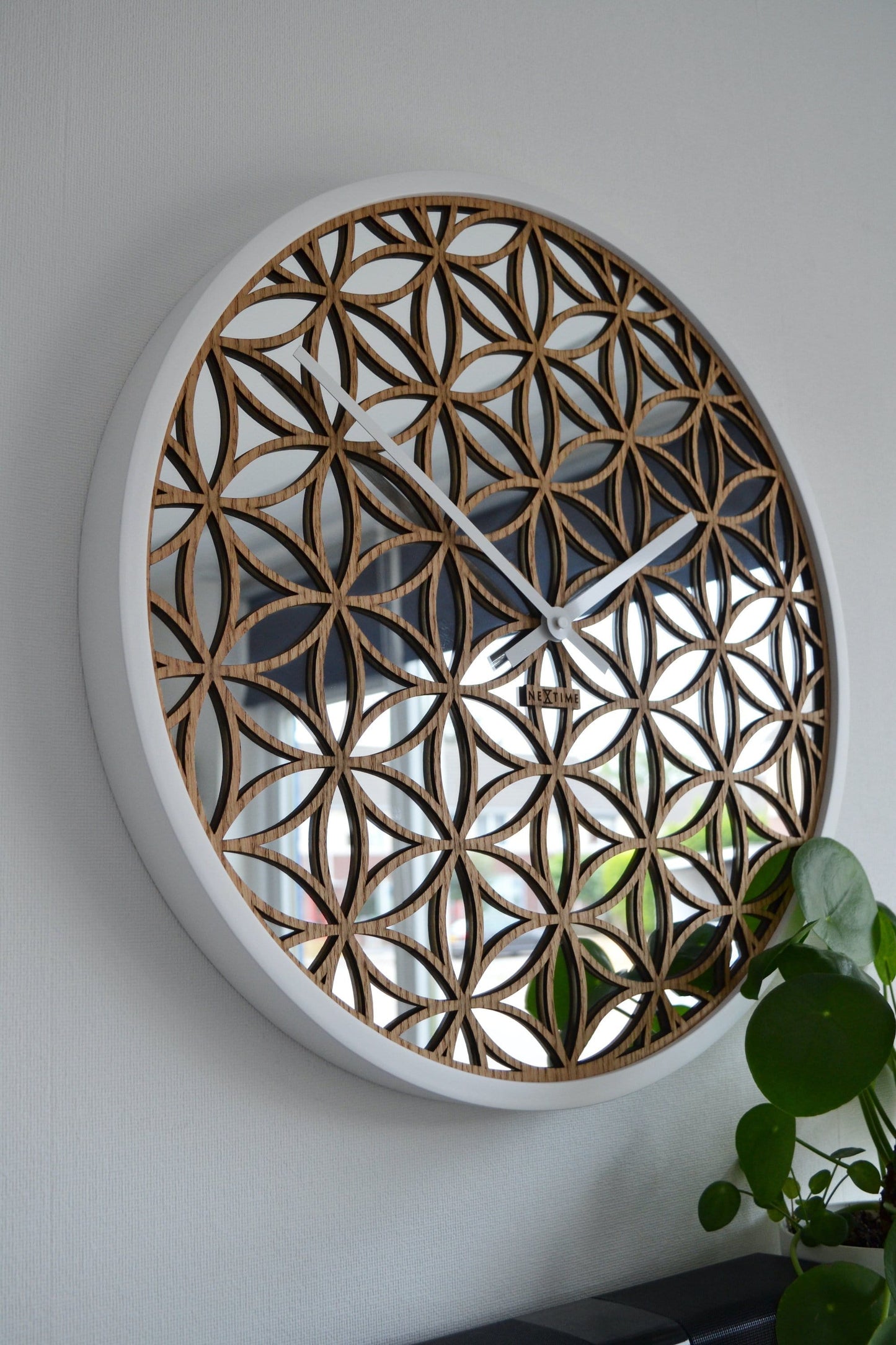 Wall clock - 50 cm - Wood/Mirror - 'Bella Mirror'