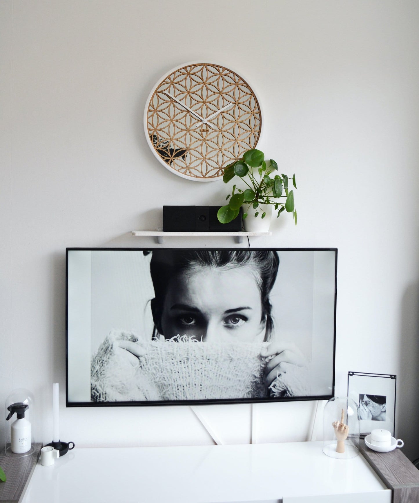 Wall clock - 50 cm - Wood/Mirror - 'Bella Mirror'