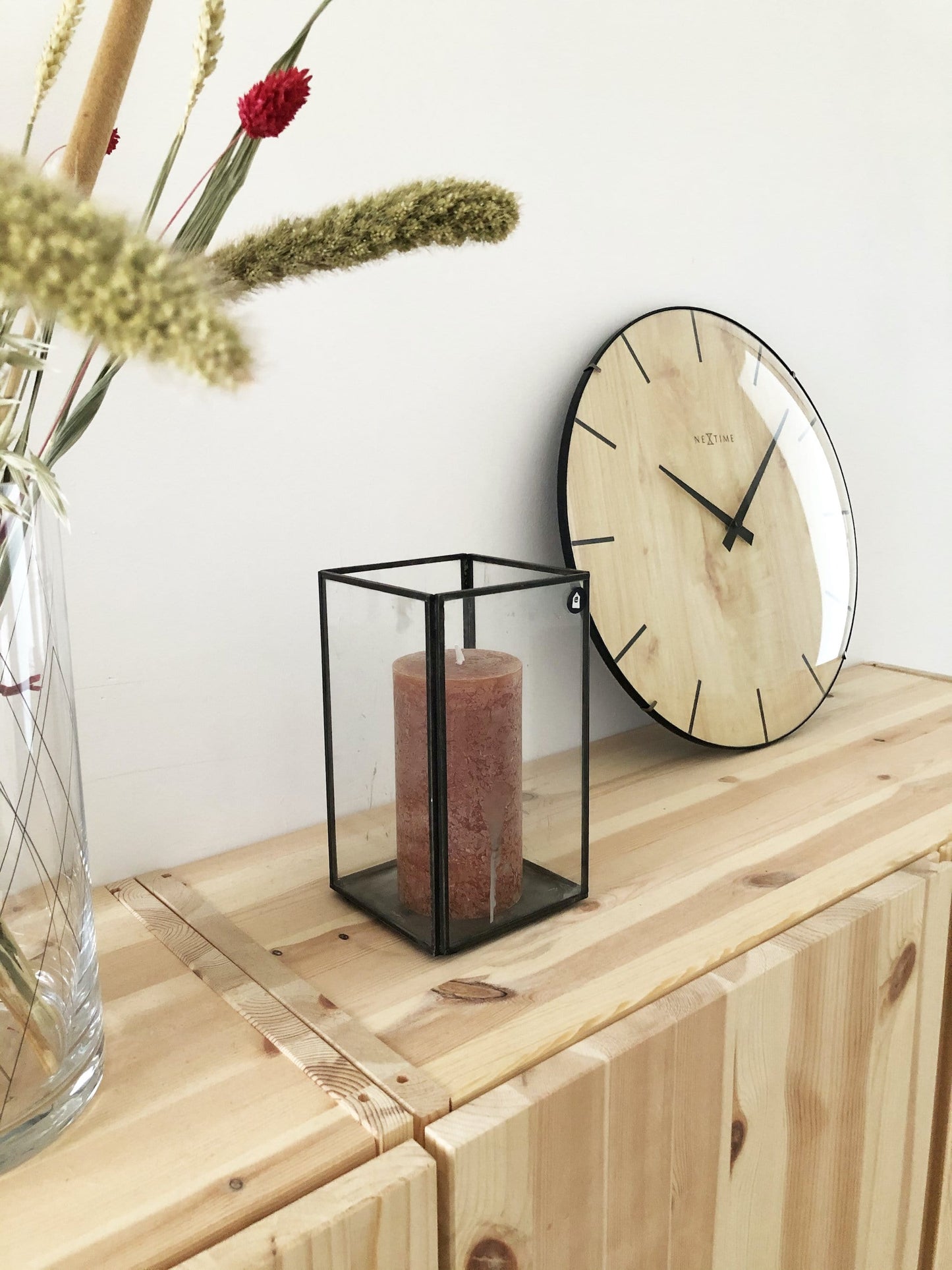 Wall clock - 35 cm - Dome Glass - 'Edge Wood Dome'