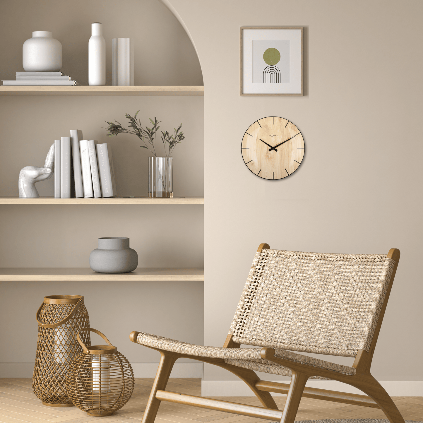 Wall clock - 35 cm - Dome Glass - 'Edge Wood Dome'