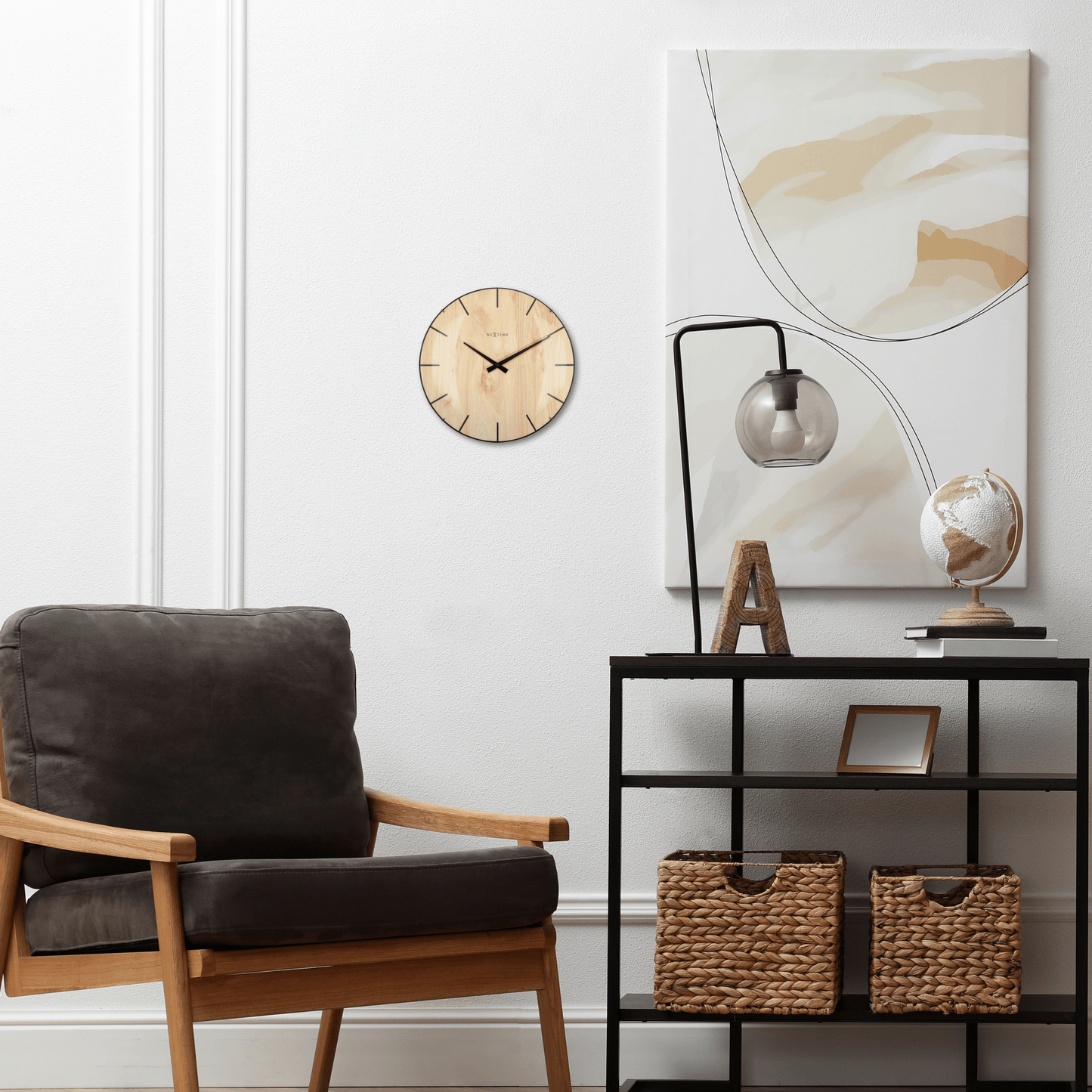 Wall clock - 35 cm - Dome Glass - 'Edge Wood Dome'