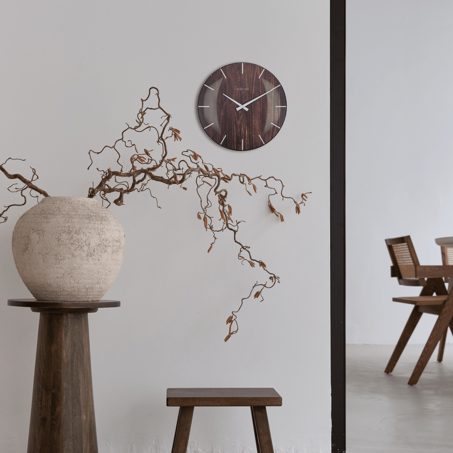 Wall clock - 35 cm - Dome Glass - 'Edge Wood Dome'